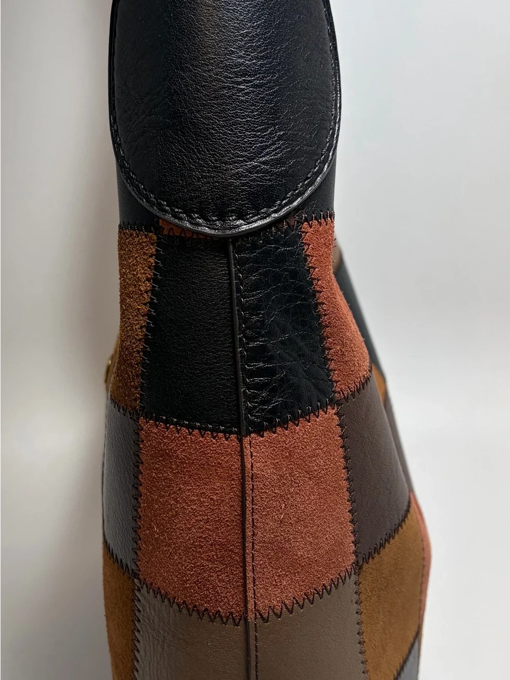 Coach Patchwork Shoulder Bag in Black, Brown, Tan and Rust